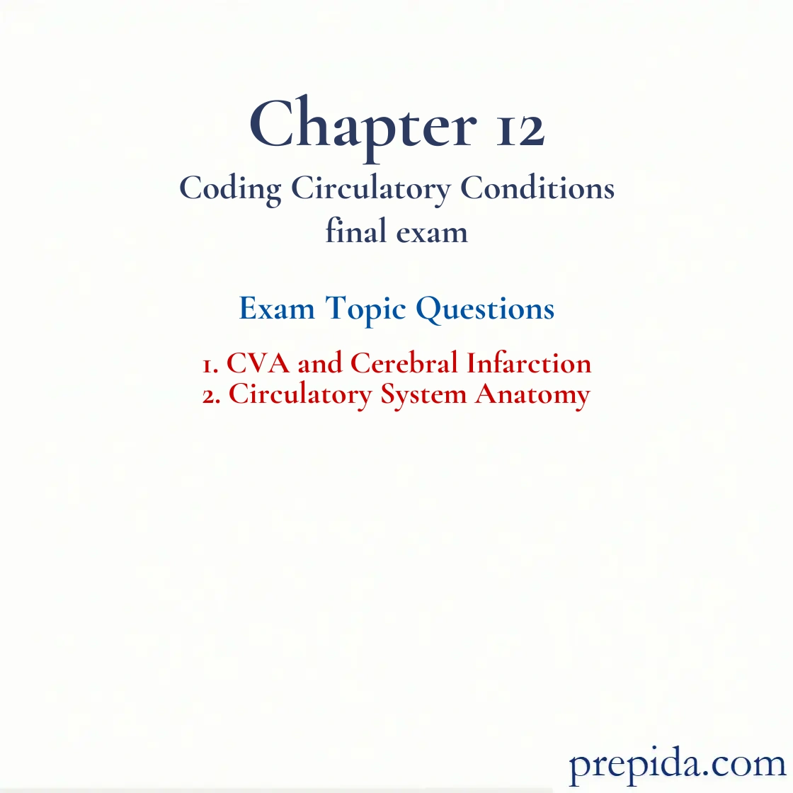 Discover Exam Questions Chapter 12 Coding Circulatory Conditions practice test: CVA and Cerebral Infarction