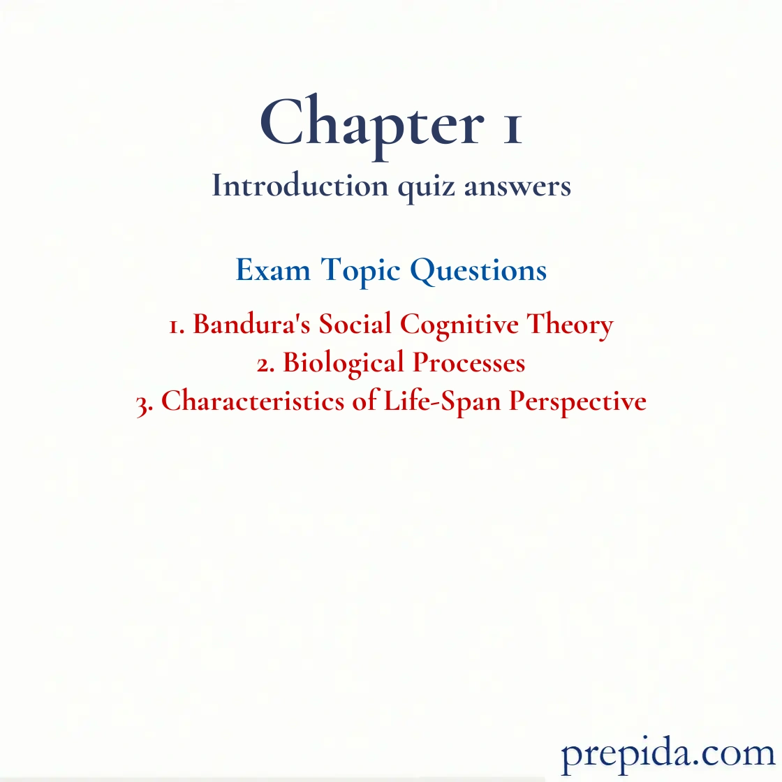 Free Exam Questions Chapter 1 Introduction Final Exam quiz answers: Bandura's Social Cognitive Theory