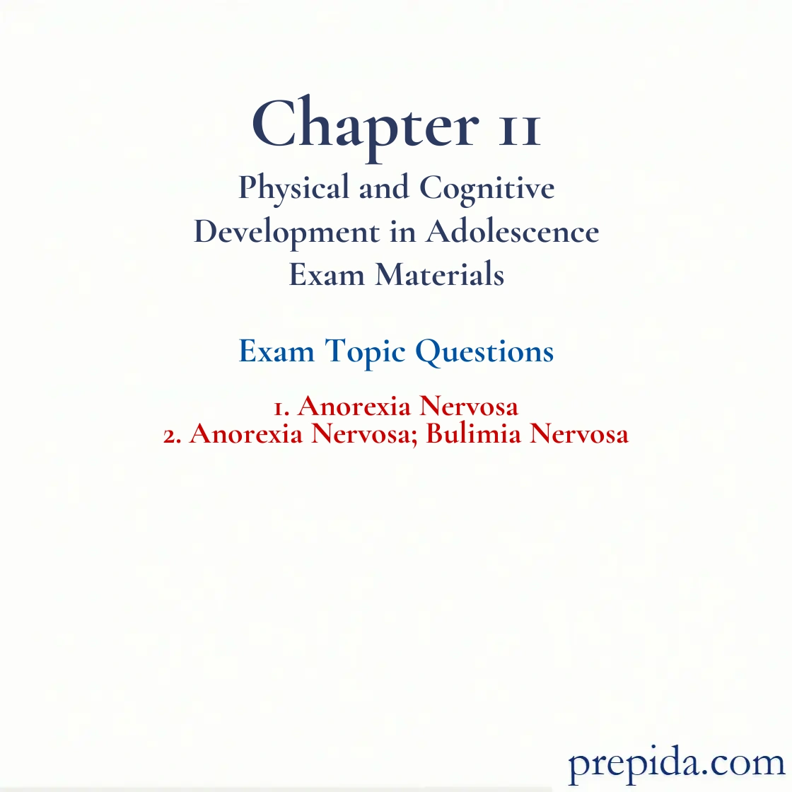 Start Practicing with MCQs Anorexia Nervosa Get Exam Questions mock test: Anorexia Nervosa and Anorexia Nervosa; Bulimia Nervosa